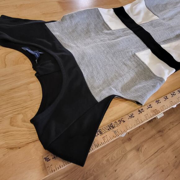 French Connection Black Gray White Sleeveless Jersey Knit Pencil Dress Zip - Picture 7 of 14